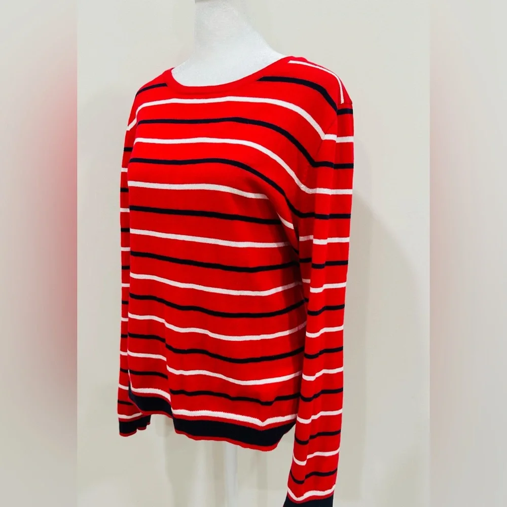 J.crew Mercantile‎ Sweater Large Coral Pink & Navy Stripe Preppy Classic